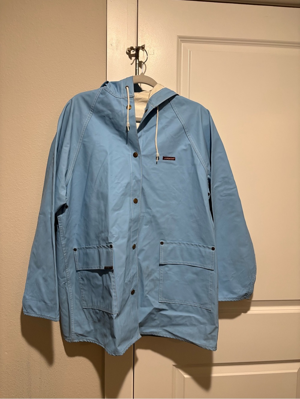 Vintage Jordache Baby Blue Rain Coat Jacket Horse Lining